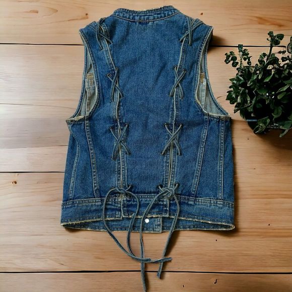 Free People Tops - Free People XS Denim Festival Vest with Lace-up Back Detail